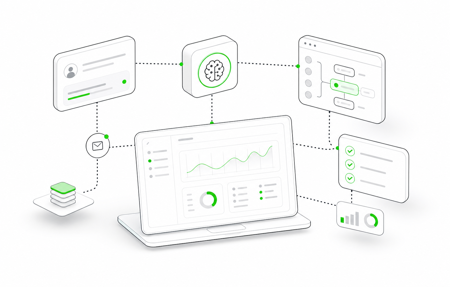 AI workflow automation line-art illustration