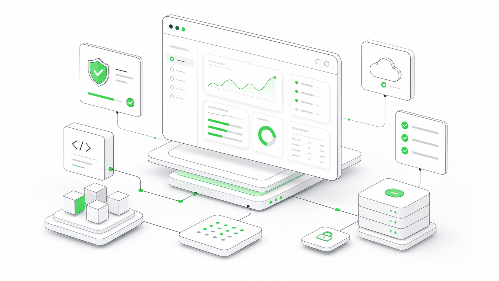 Secure software platform line-art illustration